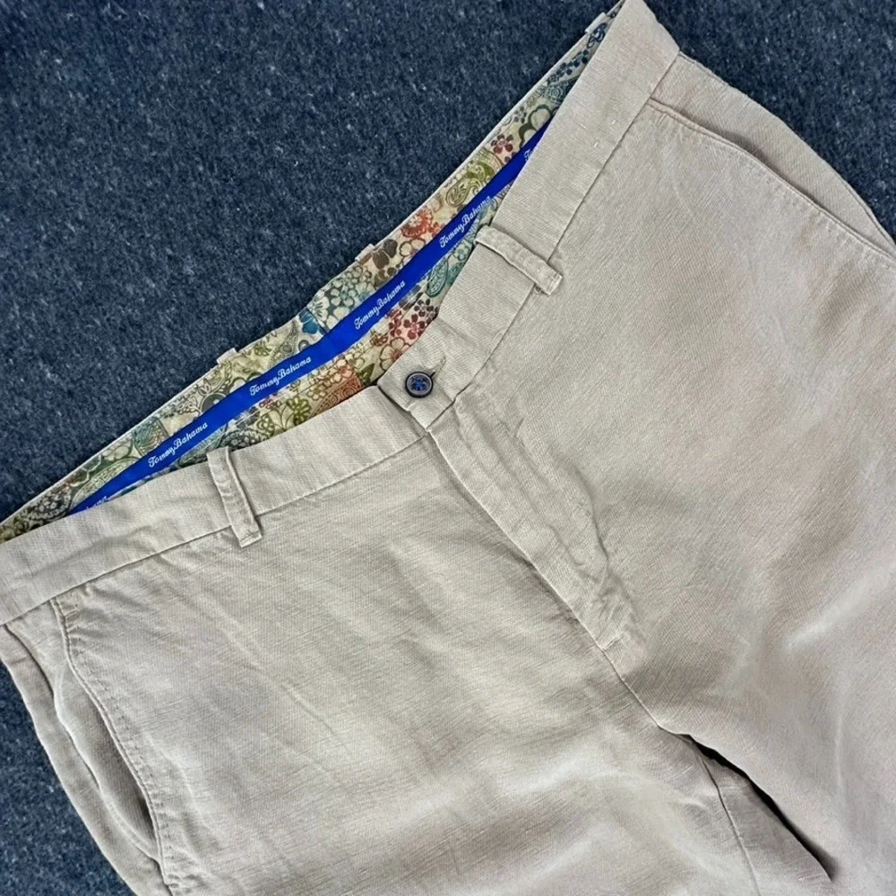 Tommy Bahama Linen Blend Pants Mens 36x32 Beige Lightweight Straight Leg Chino